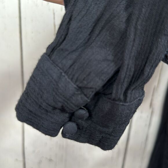 Free People Mia Gauze Floral Embroidered Boho Pockets V Neck Black Mini Dress - Picture 8 of 16